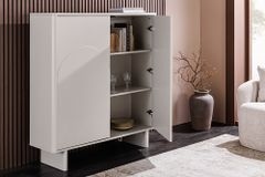 Design Highboard SAVOY 130cm kaschmir weiß Marmor Keramik mit Stauraum und 3D-Front