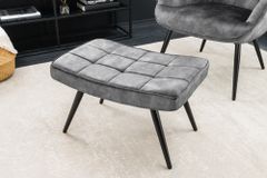 Moderner Hocker SCANDINAVIA grau Samt schwarze Metallbeine Fußhocker
