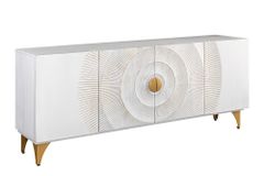 Handgearbeitetes Sideboard GOLDEN SUNSET 180cm weiß gold Mangoholz Metallbeine
