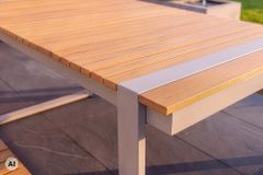 Wetterfester Gartentisch TAMPA LOUNGE 160cm greige natur Aluminium Metall Holz-Design Outdoor