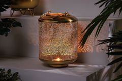 Deko Windlicht ORIENT 25cm gold Metall handmade Laterne mit Patina