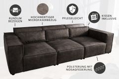 Design 3-Sitzer Sofa BOSSA NOVA 260cm antik dunkelgrau Microfaser Couch Wohnzimmer