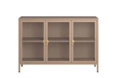 Modernes Sideboard AMSTERDAM 105cm greige gold Vitrine Schrank Riffelglas Metall