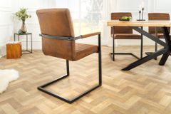 Industrial Freischwinger Stuhl LOFT vintage braun Microfaser mit Armlehne Eisengestell