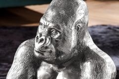 Runder Couchtisch WILDLIFE KONG 60cm silber Metall Glas Affenfigur Gorilla Skulptur handmade