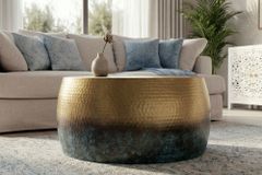 Runder Couchtisch ORIENT III 60cm gold Metall mit Patina Hammerschlag Design handmade