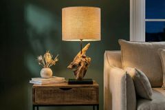 Treibholz Tischlampe HYPNOTIC 60cm natur Leinen-Schirm