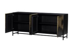 Exklusives Sideboard OXID 180cm schwarz gold massives Mangoholz Metall Soft Close