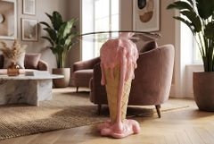 Einzigartiger Bistrotisch ICE CREAM 75cm beige rosa runde Tischplatte Glas handmade