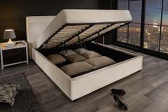 Modernes Boxbett ROCCO 160x200cm beige Cord mit Stauraum und Lattenrost