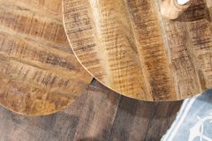 Industrial 2er Set Beistelltische ELEMENTS 60cm Mangoholz massiv rund schwarzes Metallgestell