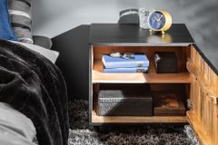 Massiver Nachttisch SCORPION 50cm schwarz Mangoholz Beistelltisch mit 3D Schnitzereien