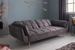 Retro Schlafsofa BOUTIQUE 215cm dunkelgrau Samt 3-Sitzer mit goldenen Füßen