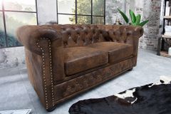 Chesterfield 2-Sitzer Sofa 150cm antik braun Microfaser Federkern Knopfheftung
