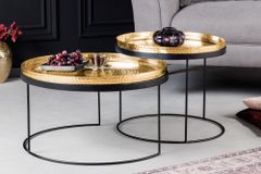 2er Set Runde Couchtische ELEMENTS 60cm gold schwarz Metall Tabletttisch Beistelltisch handmade