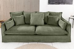 Großes 3-Sitzer Sofa HEAVEN 200cm grün Cord Federkern Hussensofa