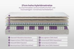 Ergonomische Boxspringmatratze CLOUD FLEX 180x200cm greige Tonnentaschenfederkern 9-Zonen