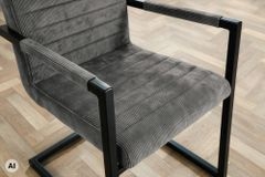 Industrial Freischwinger LOFT grau Cord schwarz Eisen mit Armlehne