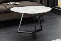 Design Couchtisch MARVELOUS 70cm weiß Marmor Keramik schwarzes Metall