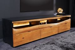 Massivholz TV-Lowboard GRAND ACACIA 180cm braun Akazie mit LED-Beleuchtung Baumkante