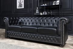 Chesterfield 3-Sitzer Sofa 205cm schwarz Nietenbesatz Federkern