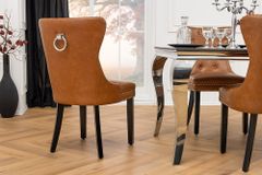 Chesterfield Stuhl CASTLE braun Kunstleder schwarz Massivholz mit Komfortgriff