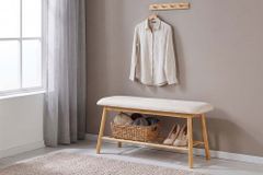 Stilvolle Schuhbank ZEN-BO 90cm natur beige Bambus Regal Sitzbank mit Stauraum
