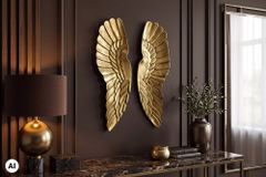 Große Wanddekoration FALLEN ANGEL 65cm antik goldene Engelsflügel