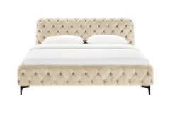 Design Bett MODERN BAROCK 180x200cm champagner Samt Chesterfield Doppelbett