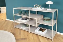 Modernes Bücherregal SLIM LINE 115cm champagner beige Metallgestell fünf Regalböden