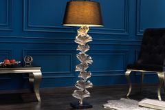 Design Stehlampe GINKGO 122cm schwarz Stoffschirm silber Metall handmade Marmor-Fuß