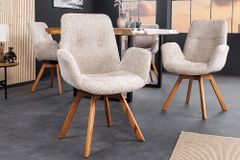 Drehbarer Design Stuhl BALTIC beige Bouclé natur Eiche Massivholz-Beine mit Armlehne