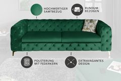 Chesterfield 3-Sitzer Sofa MODERN BAROCK 235cm smaragdgrün Samt Federkern gold Metallfüße