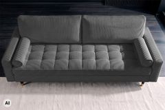 3er Sofa COZY VELVET 220cm grau Cord mit goldener Kappe