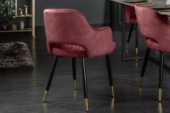Eleganter Stuhl PARIS bordeaux Vogue Seidenstoff Samt goldene Fußkappen und Armlehnen