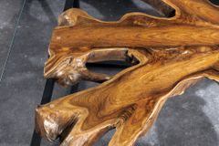 Industrial Couchtisch TEAK ROOT 70cm braun Teakholz Metall Glastisch handmade