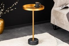 Runder Beistelltisch TRAYFUL 60cm gold Eisen schwarzer Marmorfuß handmade