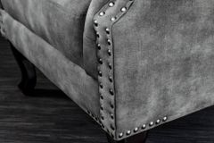Design Ohrensessel CHESTERFIELD 105cm grau Samt silber Nieten