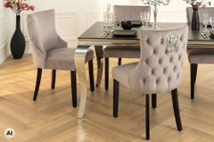 Chesterfield Stuhl CASTLE DELUXE cappuccino Samt mit Löwenkopf Nieten