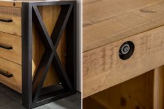 Massivholz Sideboard THOR 195cm braun Pinie mit Schubladen Weinregal Industrial Design