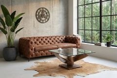 Maritimer Couchtisch OCEAN L 85cm antik kupfer mit Schiffsschraube und Glasplatte
