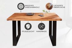 Massivholz Esstisch IRON CRAFT 140cm braun schwarz Sheesham stone finish Industrial