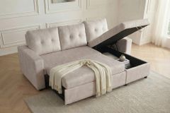 Ecksofa mit Schlaffunktion APARTMENT beidseitig aufbaubar champagner beige Samt inkl. Stauraum
