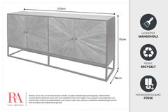 Massives Sideboard BARRACUDA 180cm braun Mangoholz mit Teakholz-Front schwarz Metall