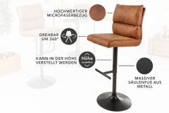 Höhenverstellbarer Barhocker COMFORT antik braun Microfaser drehbar mit Lehne Metall schwarz