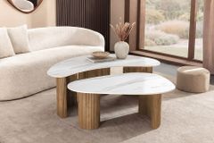 2er Set Couchtische OSAKA 120cm weiß Marmor Keramik natur Eiche