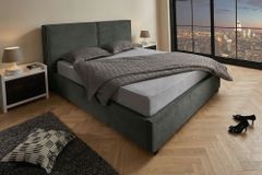 Komfortables Boxbett ROCCO 180x200cm dunkelgrau Cord mit Stauraum und Lattenrost