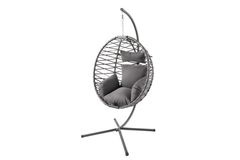 In- und Outdoor Hängesessel IBIZA anthrazit Rattan mit Gestell wetterfest inkl. Kissen