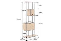 Industrial Bücherregal SLIM LINE 185cm Wildeiche schwarz Metall mit Schubladen