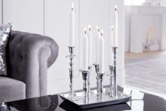 Kerzenständer MODERN BAROCK 30cm 7-flammig silber Aluminium poliert Kerzenhalter Deko-Platte